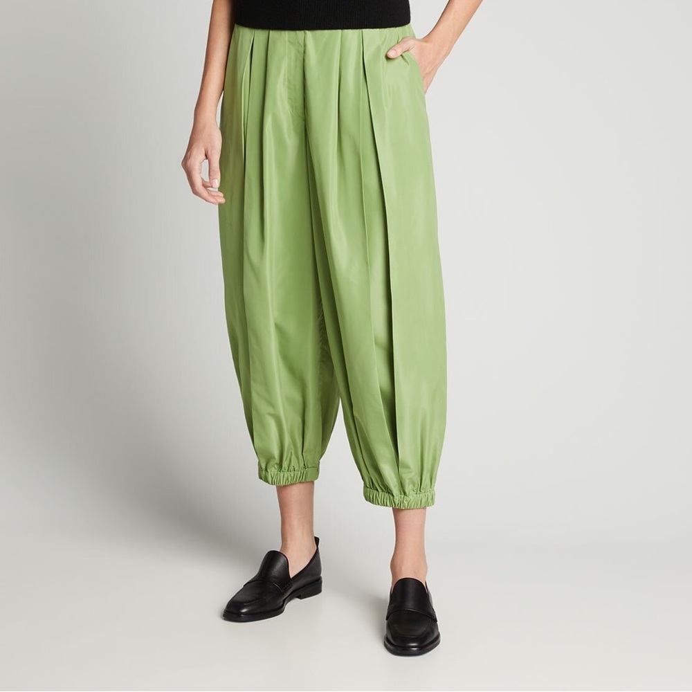 Tibi matcha green Italian sporty nylon pleated balloon trouser pants - Picture 1 of 11